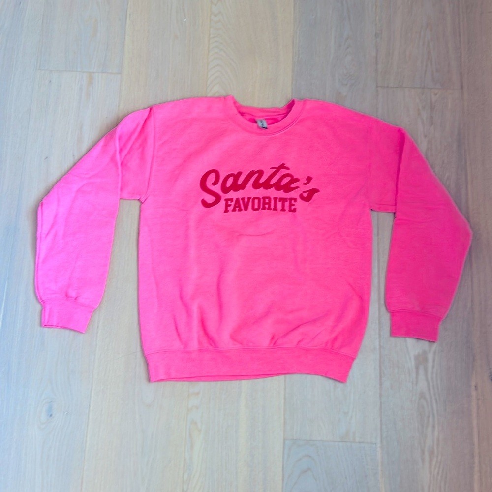 santa’s favorite hot pink and red woman’s small sweat shirt